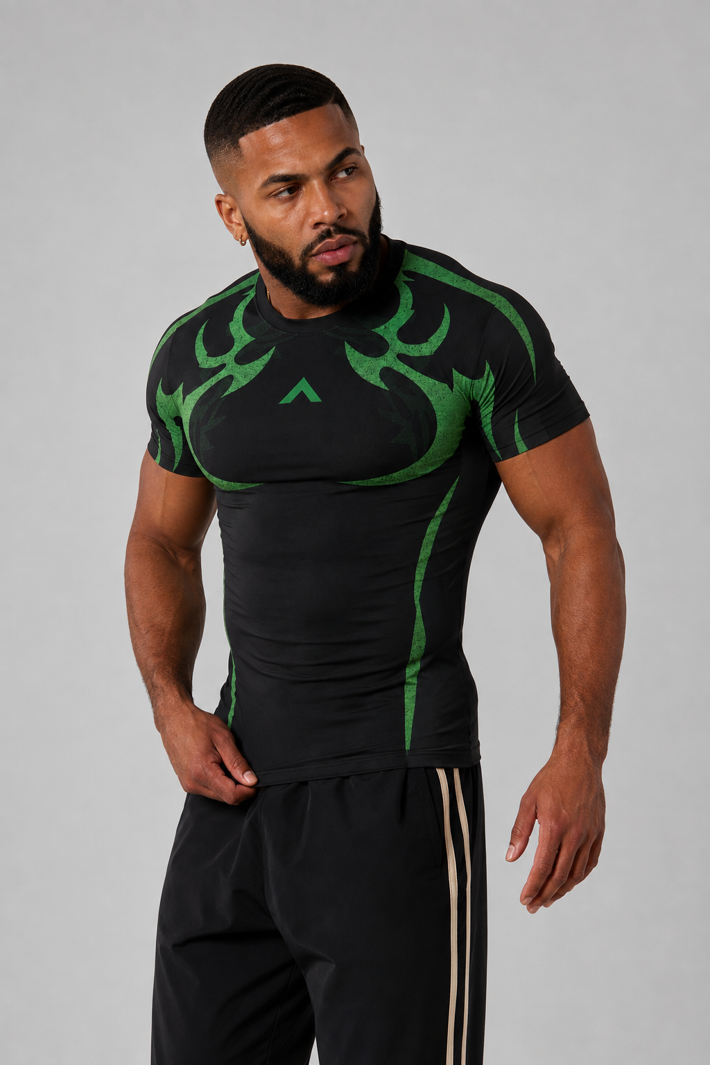 Model wearing ELVT shirt front