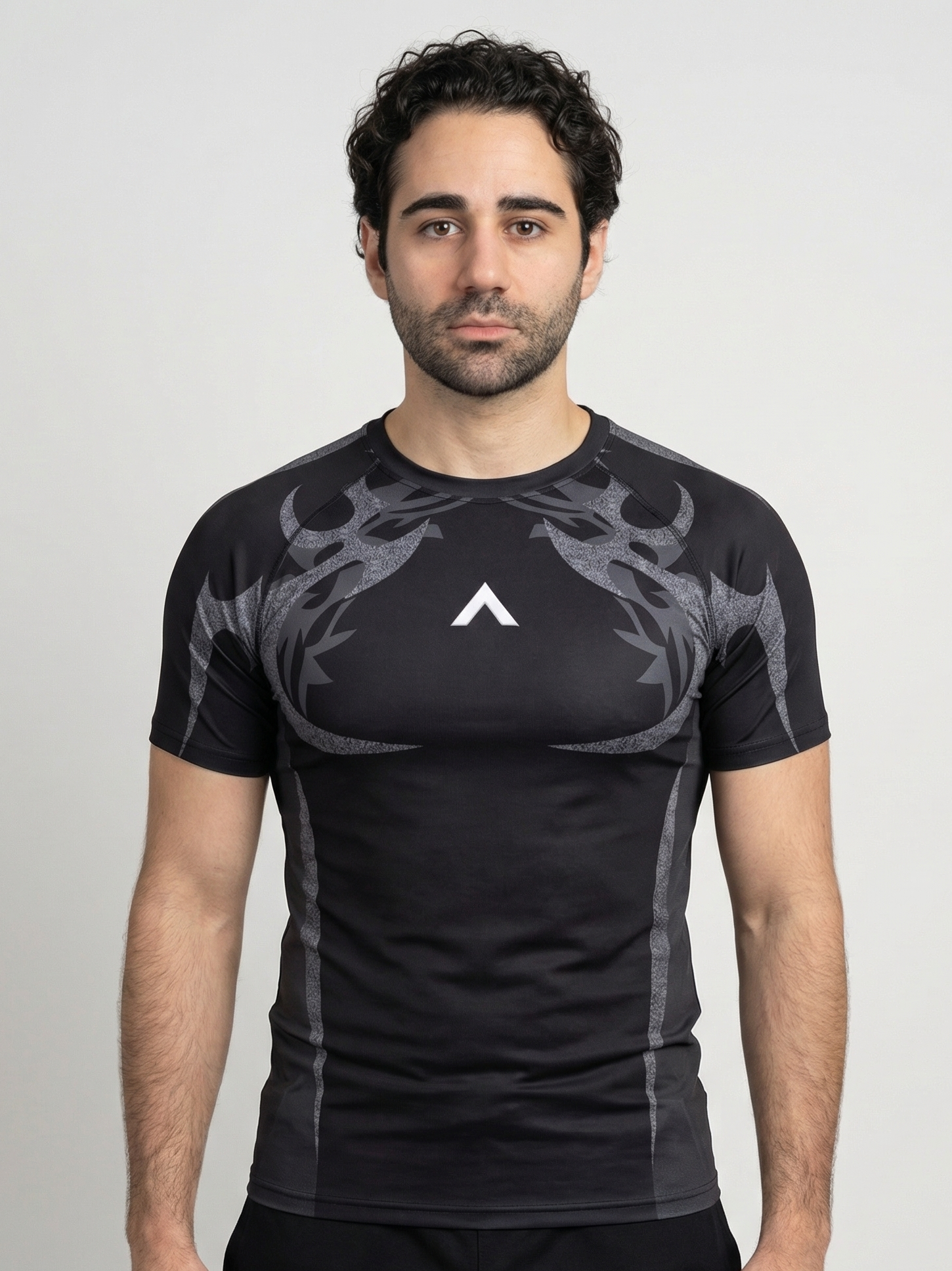 Model wearing ELVT shirt front